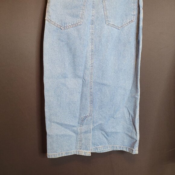 Vintage Denim Skirt Long Below Knee Red Belt Trend Basics Small Cotton - Picture 7 of 10